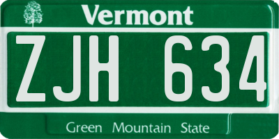 VT license plate ZJH634