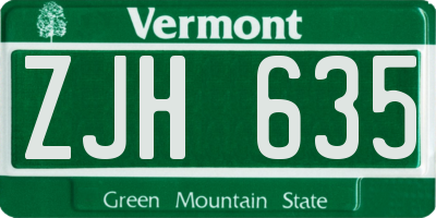 VT license plate ZJH635