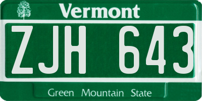 VT license plate ZJH643