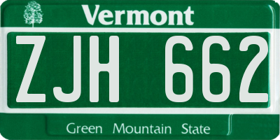 VT license plate ZJH662