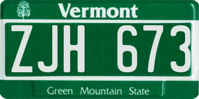 VT license plate ZJH673