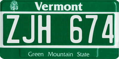 VT license plate ZJH674