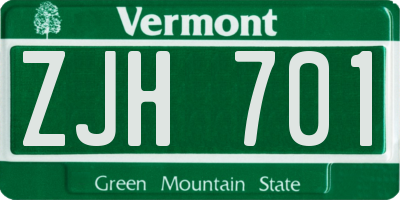 VT license plate ZJH701