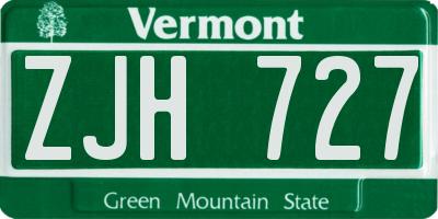VT license plate ZJH727