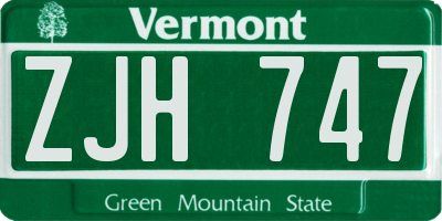 VT license plate ZJH747