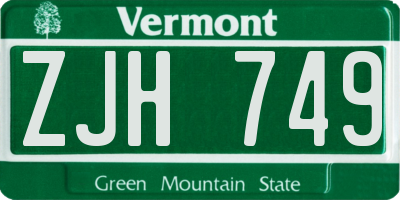 VT license plate ZJH749