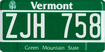 VT license plate ZJH758