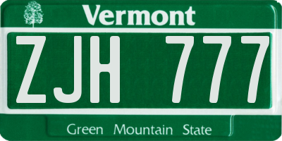 VT license plate ZJH777
