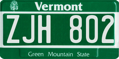 VT license plate ZJH802