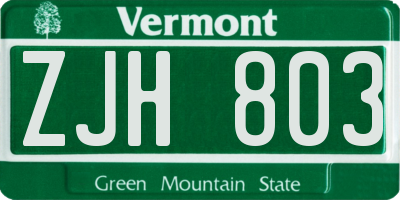 VT license plate ZJH803