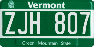 VT license plate ZJH807