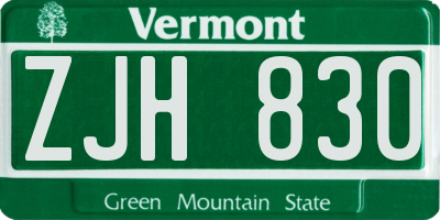 VT license plate ZJH830