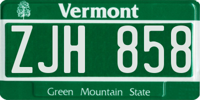 VT license plate ZJH858