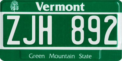 VT license plate ZJH892