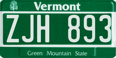 VT license plate ZJH893