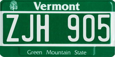 VT license plate ZJH905
