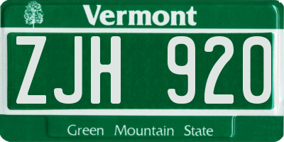 VT license plate ZJH920