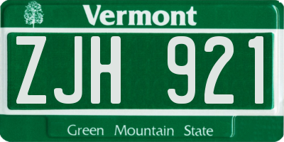 VT license plate ZJH921