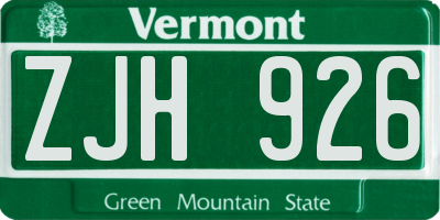 VT license plate ZJH926