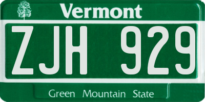 VT license plate ZJH929