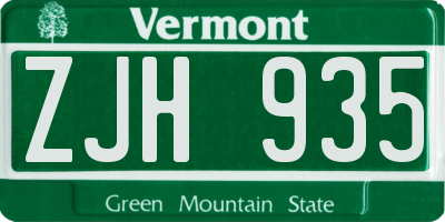 VT license plate ZJH935