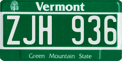 VT license plate ZJH936
