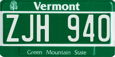 VT license plate ZJH940
