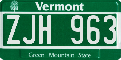 VT license plate ZJH963