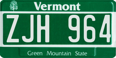 VT license plate ZJH964