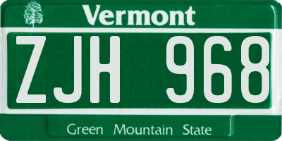 VT license plate ZJH968