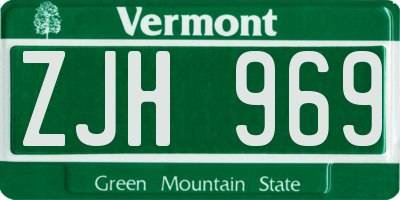 VT license plate ZJH969