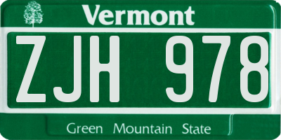 VT license plate ZJH978