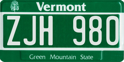 VT license plate ZJH980