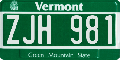 VT license plate ZJH981