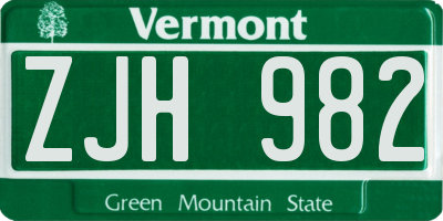 VT license plate ZJH982