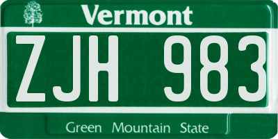 VT license plate ZJH983