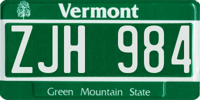 VT license plate ZJH984