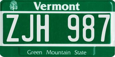VT license plate ZJH987