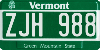 VT license plate ZJH988