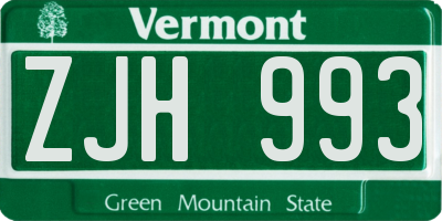 VT license plate ZJH993