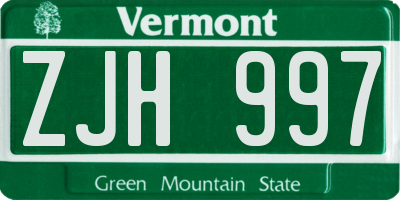 VT license plate ZJH997
