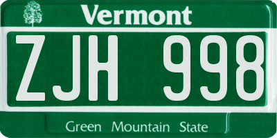 VT license plate ZJH998