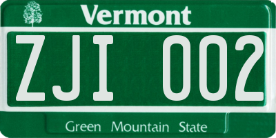 VT license plate ZJI002