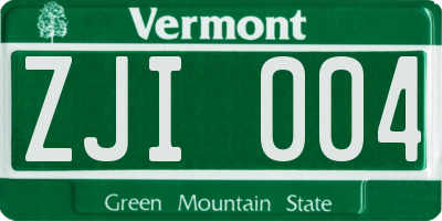 VT license plate ZJI004
