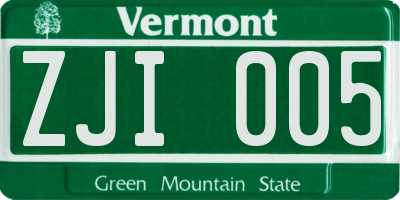 VT license plate ZJI005