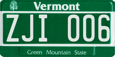 VT license plate ZJI006