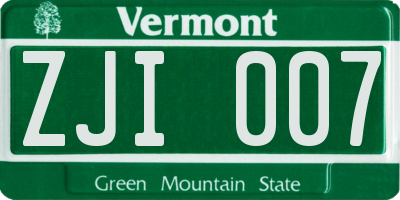 VT license plate ZJI007