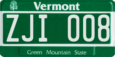 VT license plate ZJI008