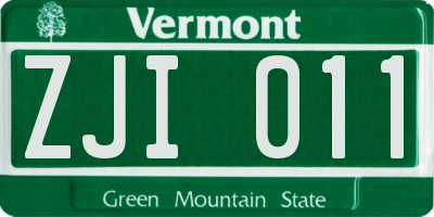 VT license plate ZJI011