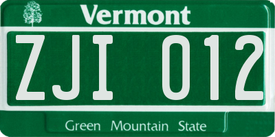 VT license plate ZJI012